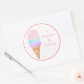 Sticker Rond Crème de glace rose or arc-en-ciel Anniversaire (Enveloppe)
