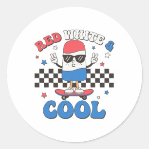 Sticker Rond Crème De Glace Rouge Blanc Et Cool 4 juillet Popsi