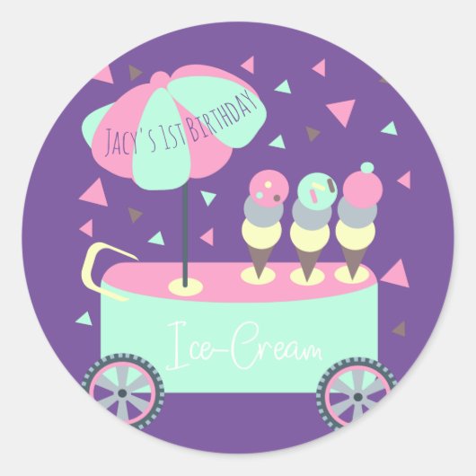 Sticker Rond Crème de glace Stand Confetti Anniversaire fête vi (Devant)