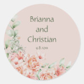 Sticker Rond Crème de Pêche et jardin floral vert de Sage (Devant)