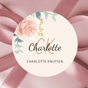 Sticker Rond Crème de rose gold florale eucalyptus merci