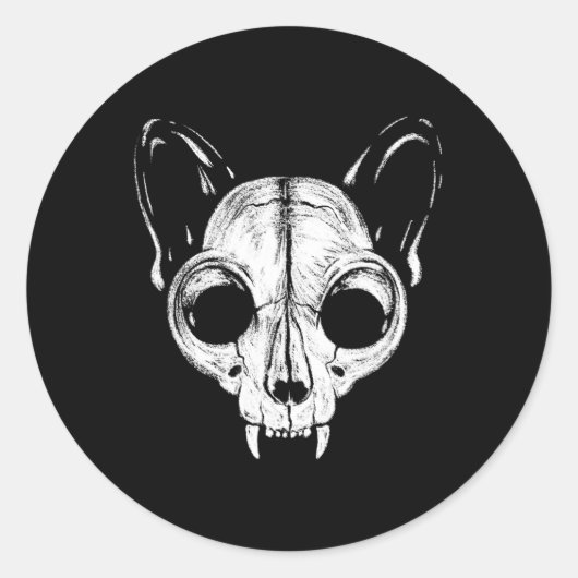 Sticker Rond Crème Éffrayant Chat Feline Skull Skeleton Hallowe (Devant)