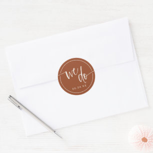 Sticker Rond Crème en terre cuite Nous faisons Mariage Envelopp