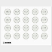 Sticker Rond Crème et bleu | Monogramme classique Mariage (Feuille)