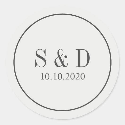 Sticker Rond Crème et bleu | Monogramme classique Mariage (Devant)