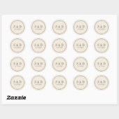 Sticker Rond Crème et gris | Monogramme classique Mariage (Feuille)