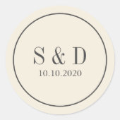 Sticker Rond Crème et gris | Monogramme classique Mariage (Devant)