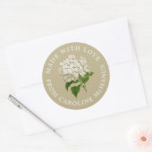 Sticker Rond Crème et Hydrangée verte Fabriquée avec amour (Enveloppe)