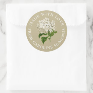 Sticker Rond Crème et Hydrangée verte Fabriquée avec amour