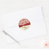 Sticker rond crème et rouge Damask 1,5 po (Enveloppe)