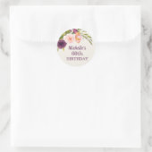 Sticker Rond Crème florale rose pourpre 60e anniversaire (Sac)