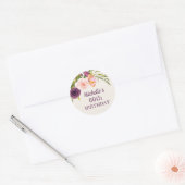 Sticker Rond Crème florale rose pourpre 60e anniversaire (Enveloppe)