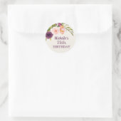 Sticker Rond Crème florale rose pourpre 75e anniversaire (Sac)