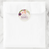Sticker Rond Crème florale rose pourpre Merci d'anniversaire (Sac)