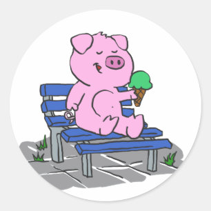 Sticker Rond Crème glacée amusante à manger du cochon  chois
