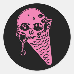 Sticker Rond Crème glacée au mal rose