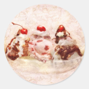 Sticker Rond - Crème glacée - banana split doux