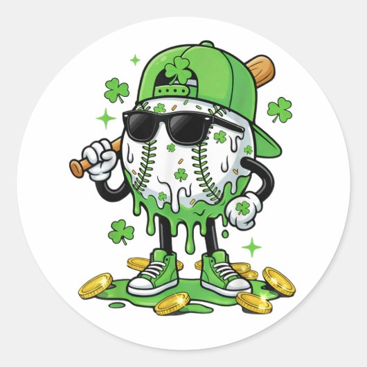 Sticker Rond Crème glacée Baseball Drip Saint-Patrick (Devant)