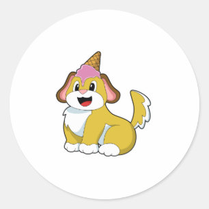 Sticker Rond Crème glacée Chien avec gaufre