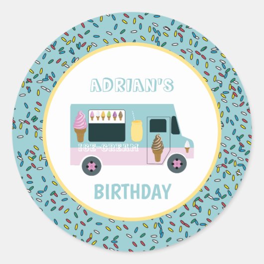 Sticker Rond Crème glacée Conception Camion Anniversaire (Devant)