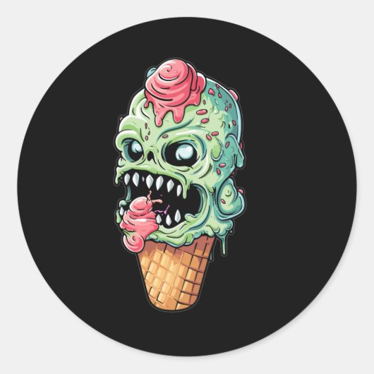 Sticker Rond crème glacée-cône-avec-collection-petit-monstre (4 (Devant)