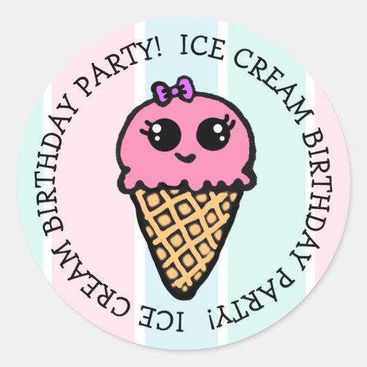 Sticker Rond Crème glacée Cone fête d'anniversaire (Devant)