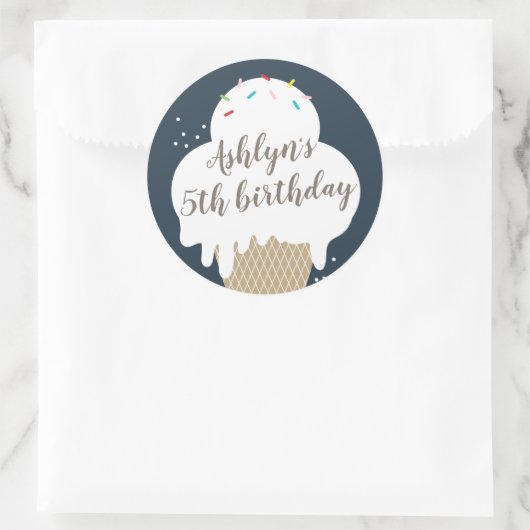Sticker Rond Crème glacée Cone Marine Blue Anniversaire de enfa (Sac)
