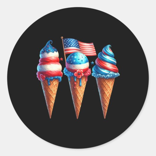 Sticker Rond Crème glacée cône Scoops Drapeau américain 4th O (Devant)