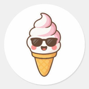 Sticker Rond Crème glacée cool Kawaii