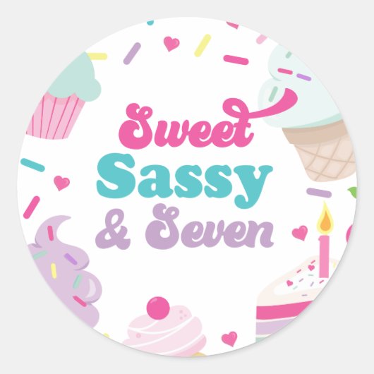 Sticker Rond Crème glacée et gâteau sucré Sassy Sept 7e anniver (Devant)