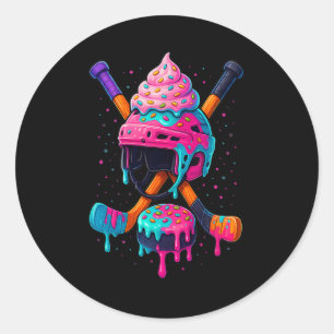 Sticker Rond Crème Glacée Hockey Pour Garçons Hommes Femmes Enf