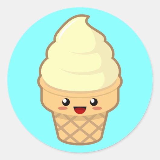 Sticker Rond Crème glacée Kawaii (Devant)