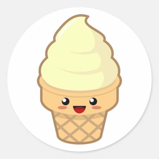 Sticker Rond Crème glacée Kawaii (Devant)