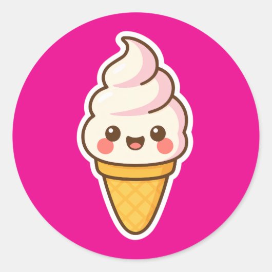 Sticker Rond Crème glacée Kawaii douce (Devant)
