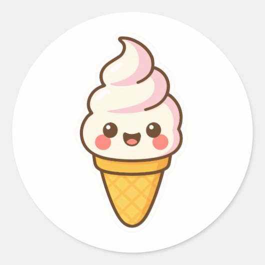 Sticker Rond Crème glacée Kawaii douce (Devant)