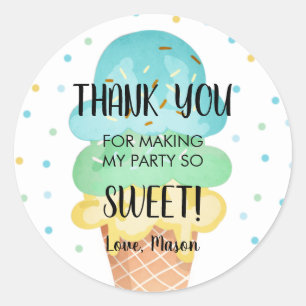 Sticker Rond Crème Glacée Menthe Bleu Jaune Doux Garçon Anniver