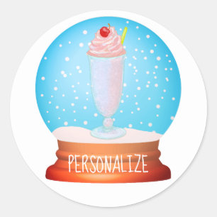 Sticker Rond Crème glacée milshake neige globe mignon rose bleu
