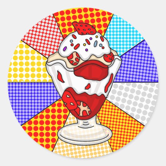 Sticker Rond Crème glacée Retro Pop Art Strawberry Sundae (Devant)