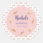 Sticker Rond Crème glacée rose mignonne Cone Girl Anniversaire (Devant)