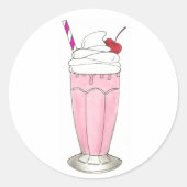 Sticker Rond Crème glacée Shoppe fraise rose Milkshake Foin (Devant)