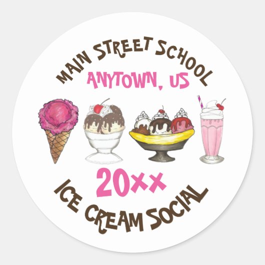 Sticker Rond Crème glacée sociale faire votre propre Sundae Par (Devant)