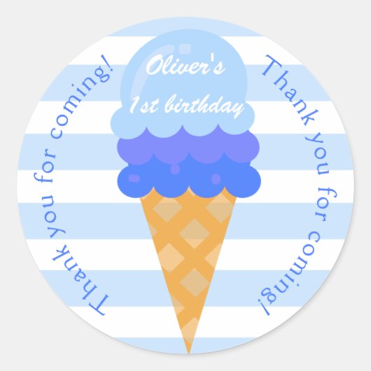 Sticker Rond Crème glacée sucrée 1er anniversaire garçon bleu (Devant)