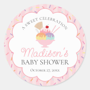 Sticker Rond Crème glacée Sundae Parsemé de Baby shower d'amour