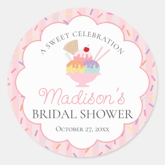 Sticker Rond Crème glacée Sundae Rangée Fête des mariées sucrée (Devant)