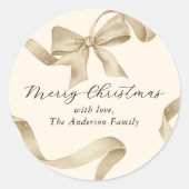 Sticker Rond Crème Gold Bow Joyeux Noël (Devant)