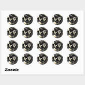 Sticker Rond Crème noire Gris Squelette Crâne Mariage gothique (Feuille)