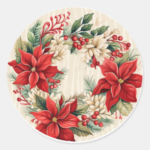 Sticker Rond Crème & Red Winter Floral Deluxe