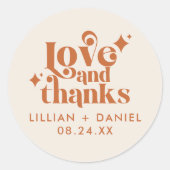 Sticker Rond Crème rétro moderne et Merci Mariage orange (Devant)