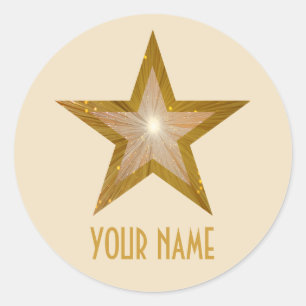 Sticker Rond Crème ronde Gold Star "Name"