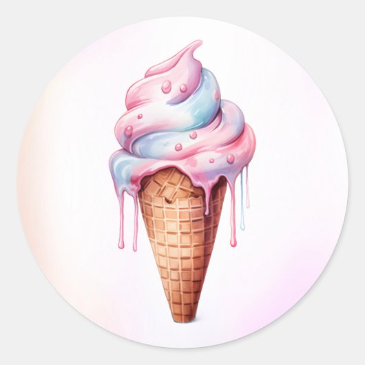 Sticker Rond Crème rose Bleue Cone Anniversaire (Devant)